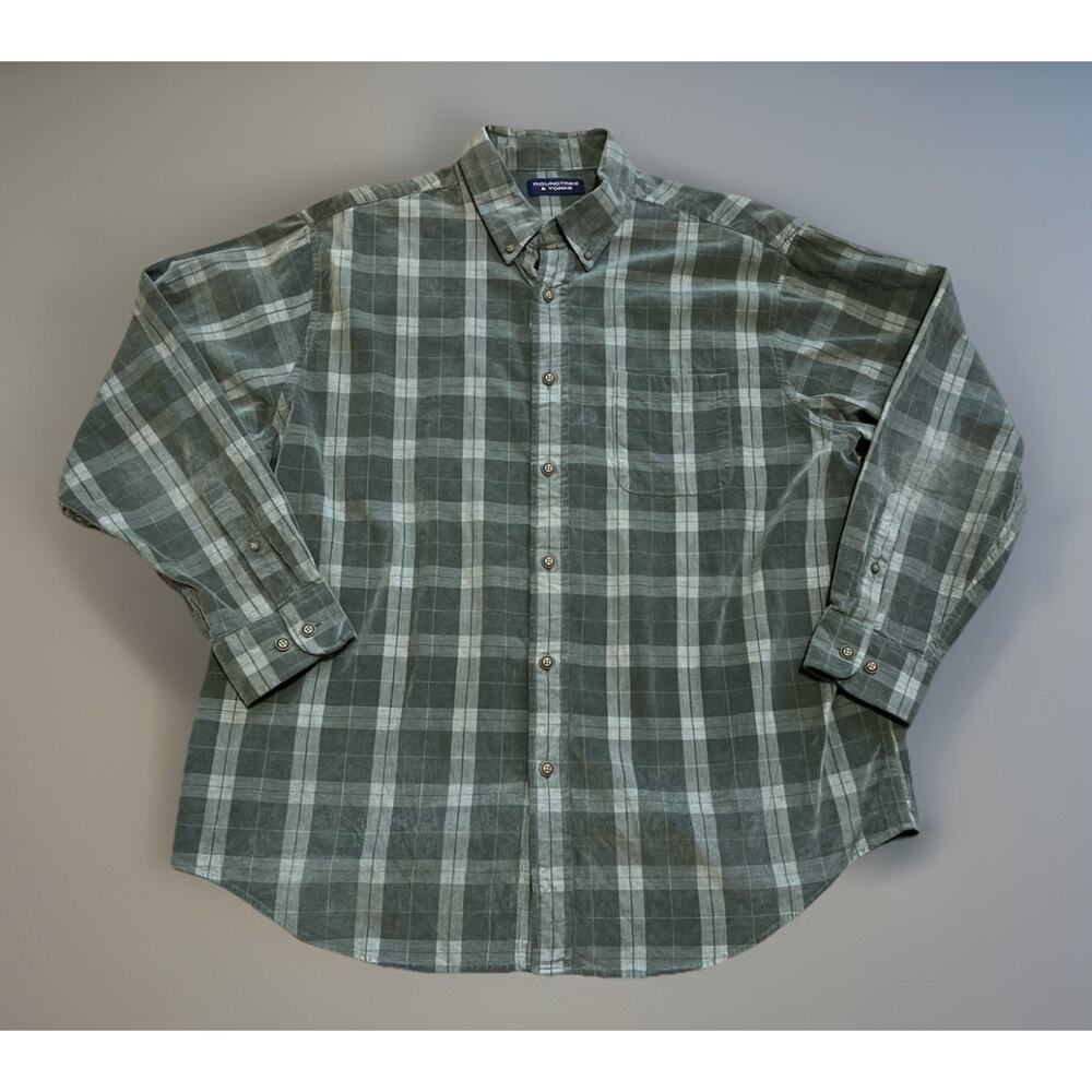 Roundtree Y2K Casual Green Pocket Corduroy Button Down Shirt Men's XL